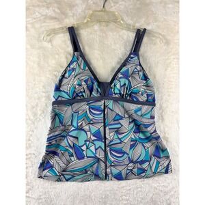 Womens Swim‎ Tankini Sz Med Top Shorts Set Abstract Print Blue Turquoise